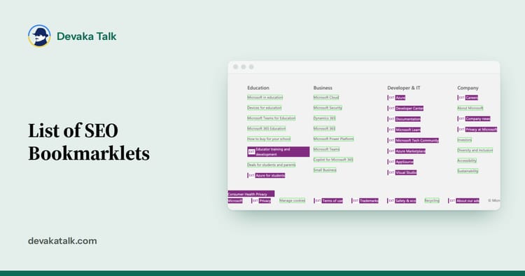SEO Bookmarklets, Useful list