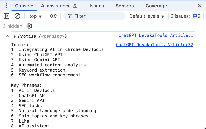 OpenAI ChatGPT API in DevTools Example