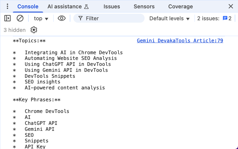 Google Gemini API in DevTools Example